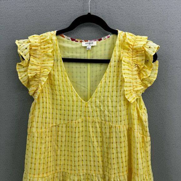 Umgee USA Womens Lemon Seersucker Tiered V-Neck A-Line Mini Dress Large - Picture 8 of 8